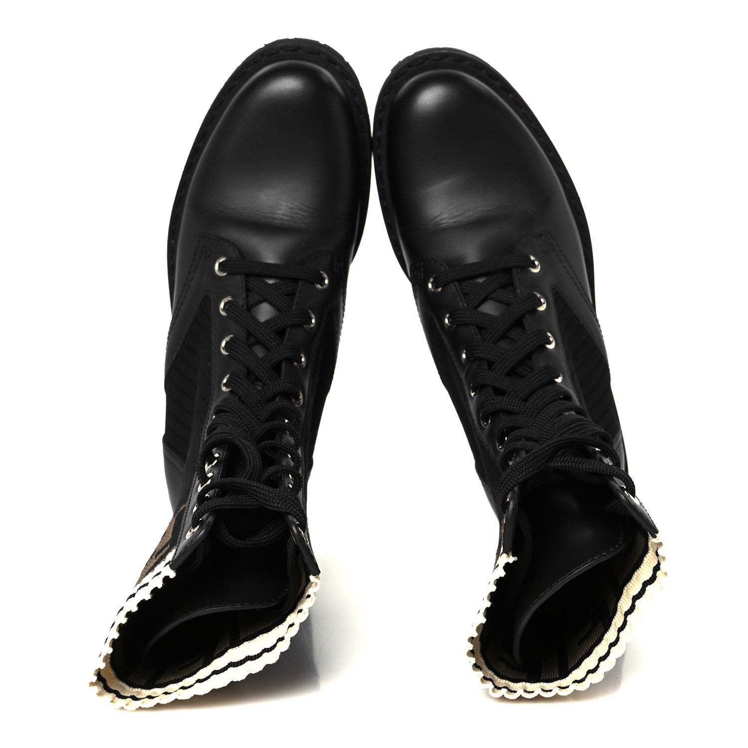Fendi Calfskin Stretch Fabric Rockoko Biker Boots 36 Tobacco Black