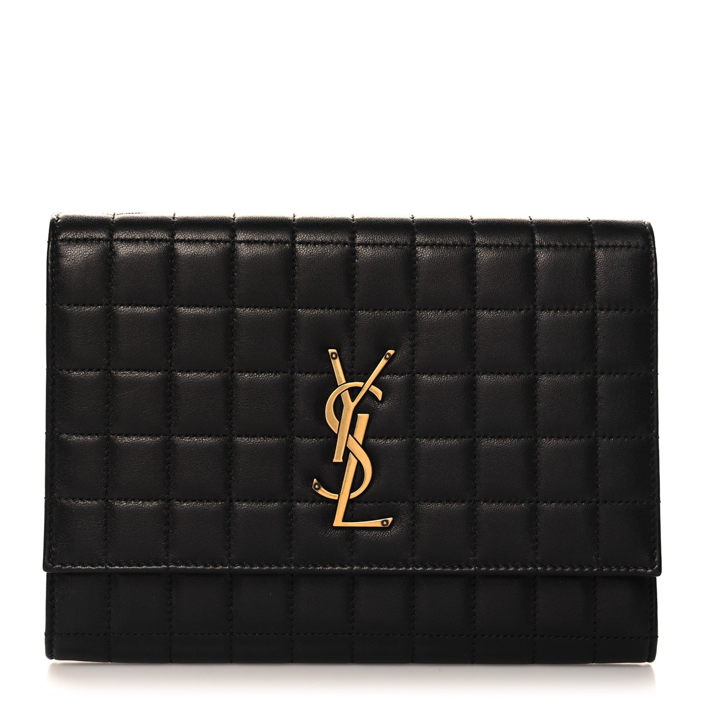 Lambksin Cassandre Matelasse Carre Flap Pouch Clutch Black