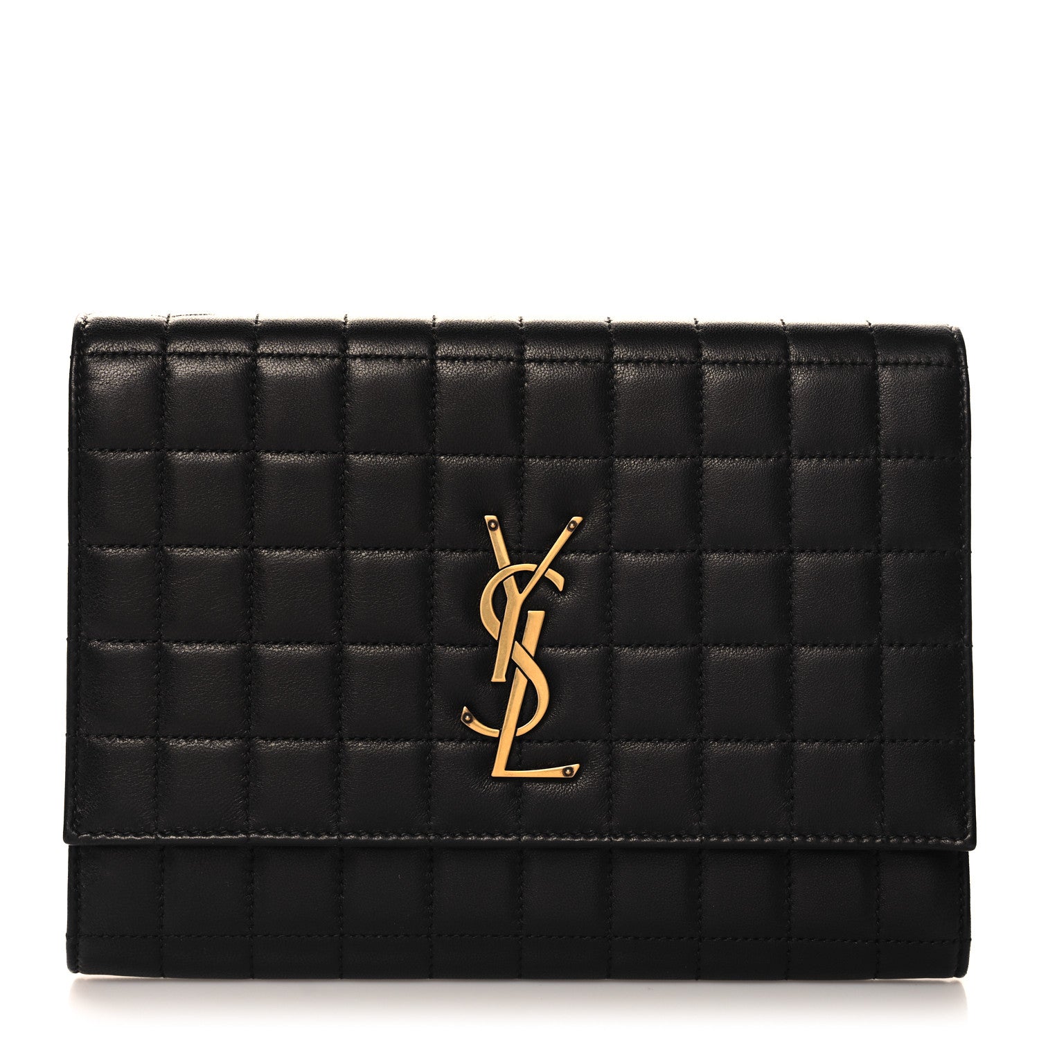 Saint Laurent Lambksin Cassandre Matelasse Carre Flap Pouch Clutch Black 1 of 7