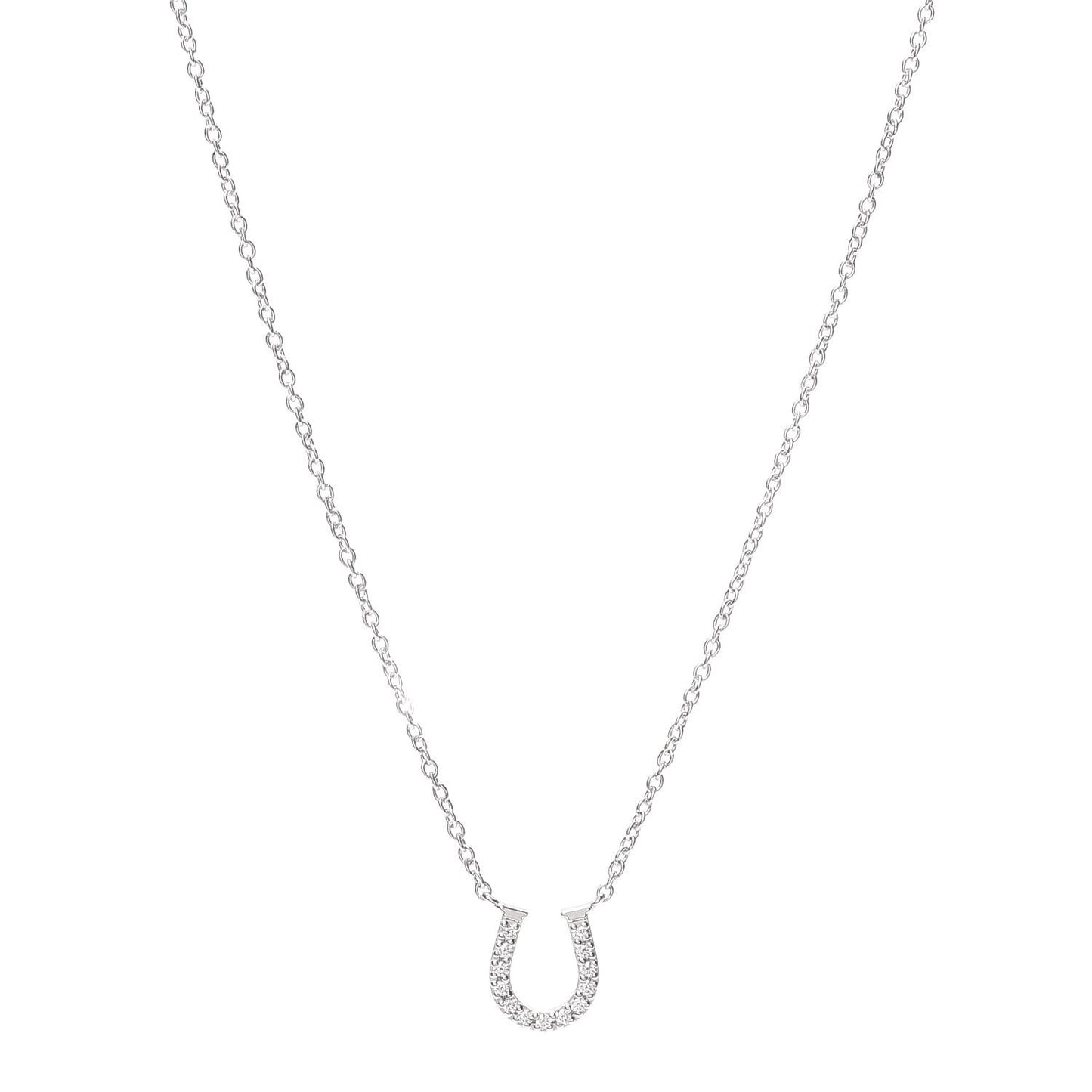 18K White Gold Diamond Mini Metro Horseshoe Pendant Necklace