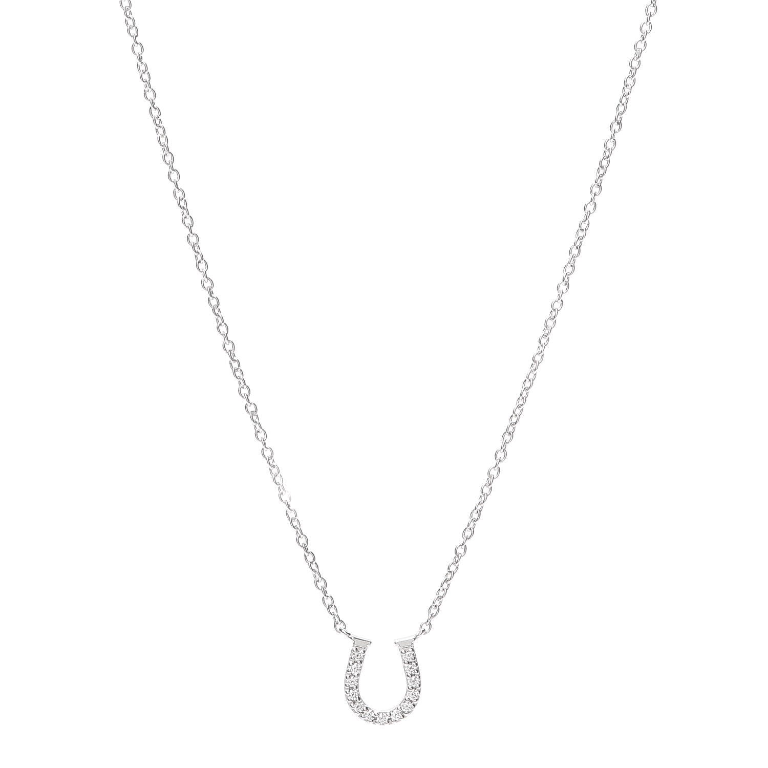 Tiffany 18K White Gold Diamond Mini Metro Horseshoe Pendant Necklace 1 of 5