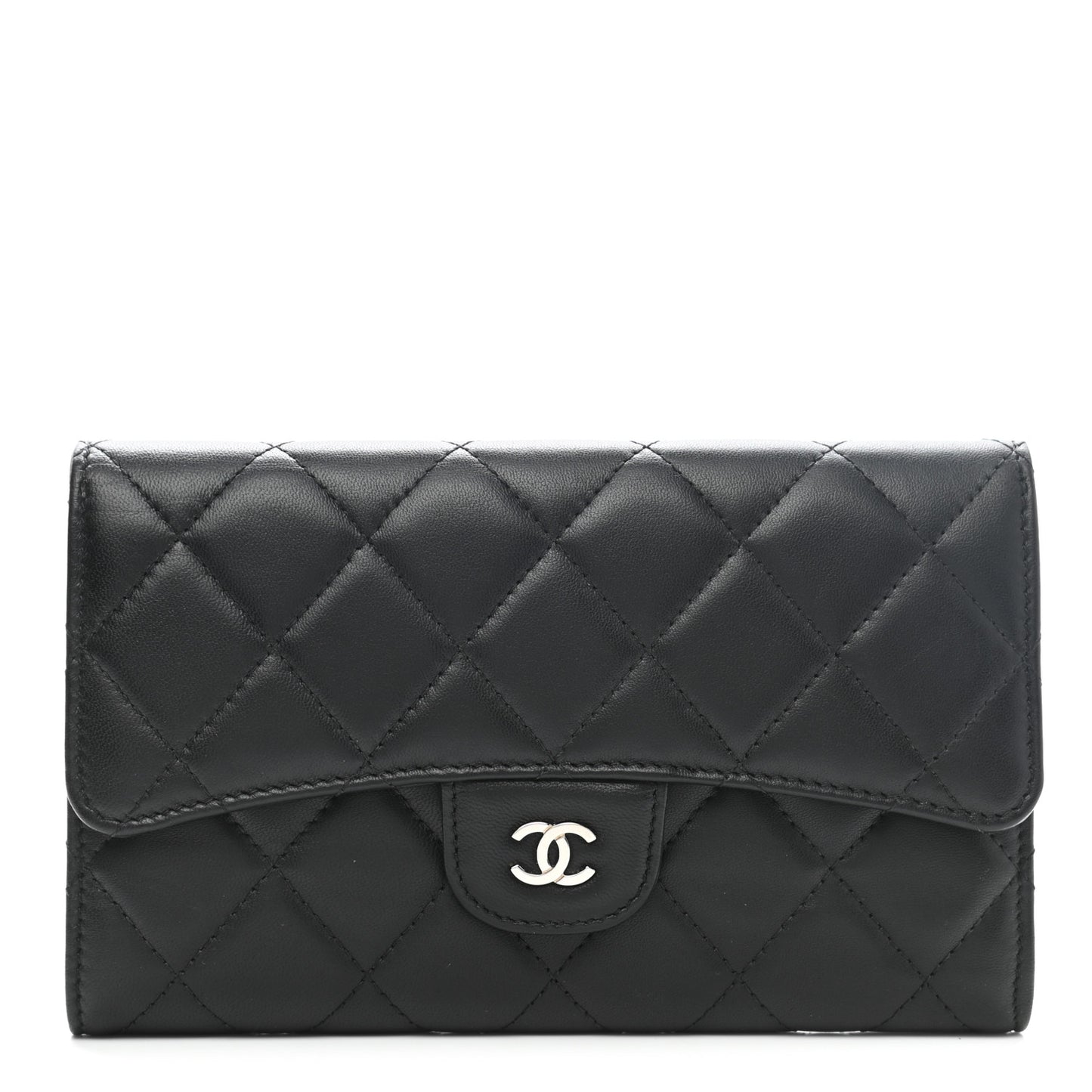 Lambskin Quilted Large Flap Wallet Black