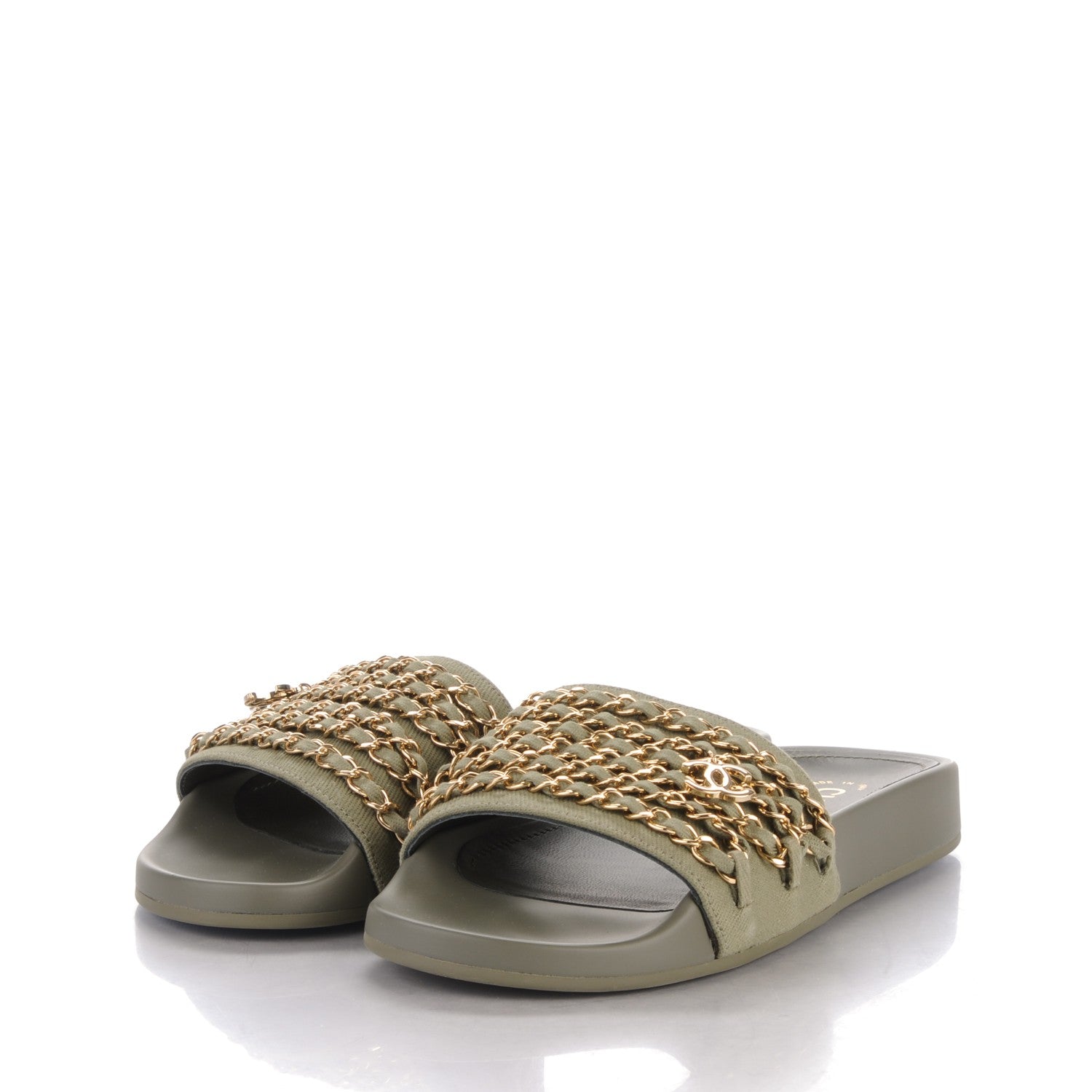 Chanel Canvas Chain Flat Sandals 36 Khaki 3 of 7