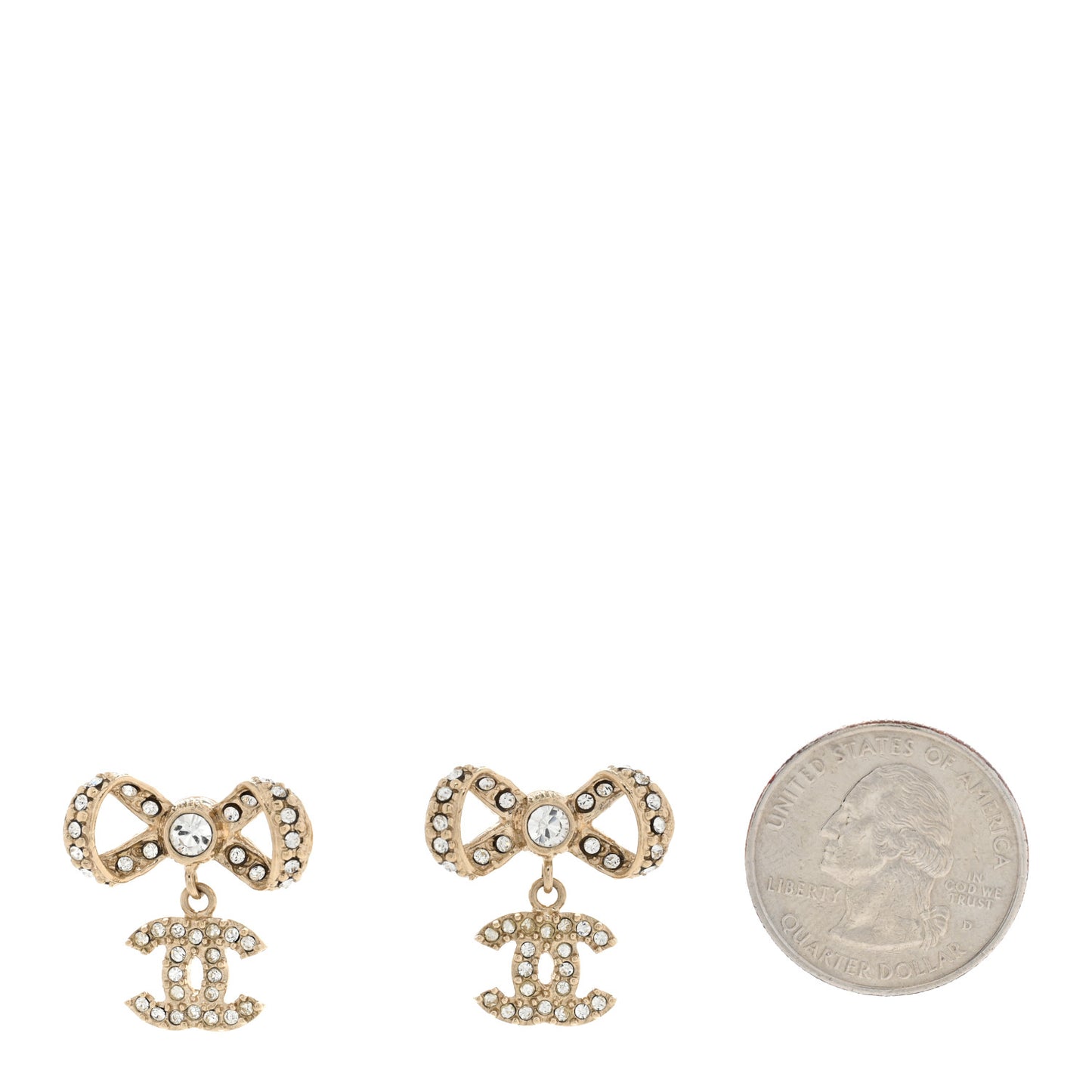 Crystal CC Bow Drop Earrings Gold