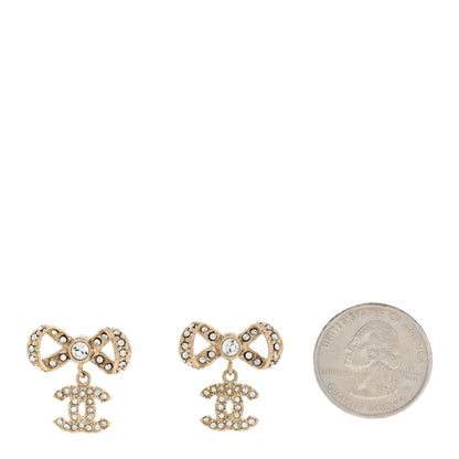 Chanel Crystal CC Bow Drop Earrings Gold 2 of 4
