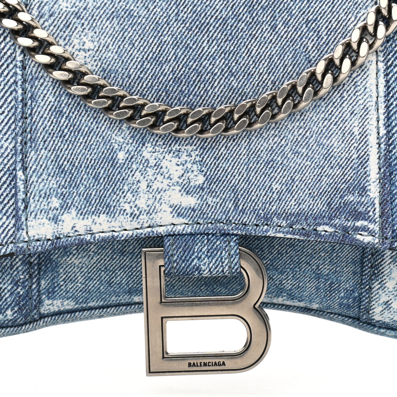 Balenciaga Nappa Denim Printed Hourglass Chain Bag Denim Blue 7 of 9