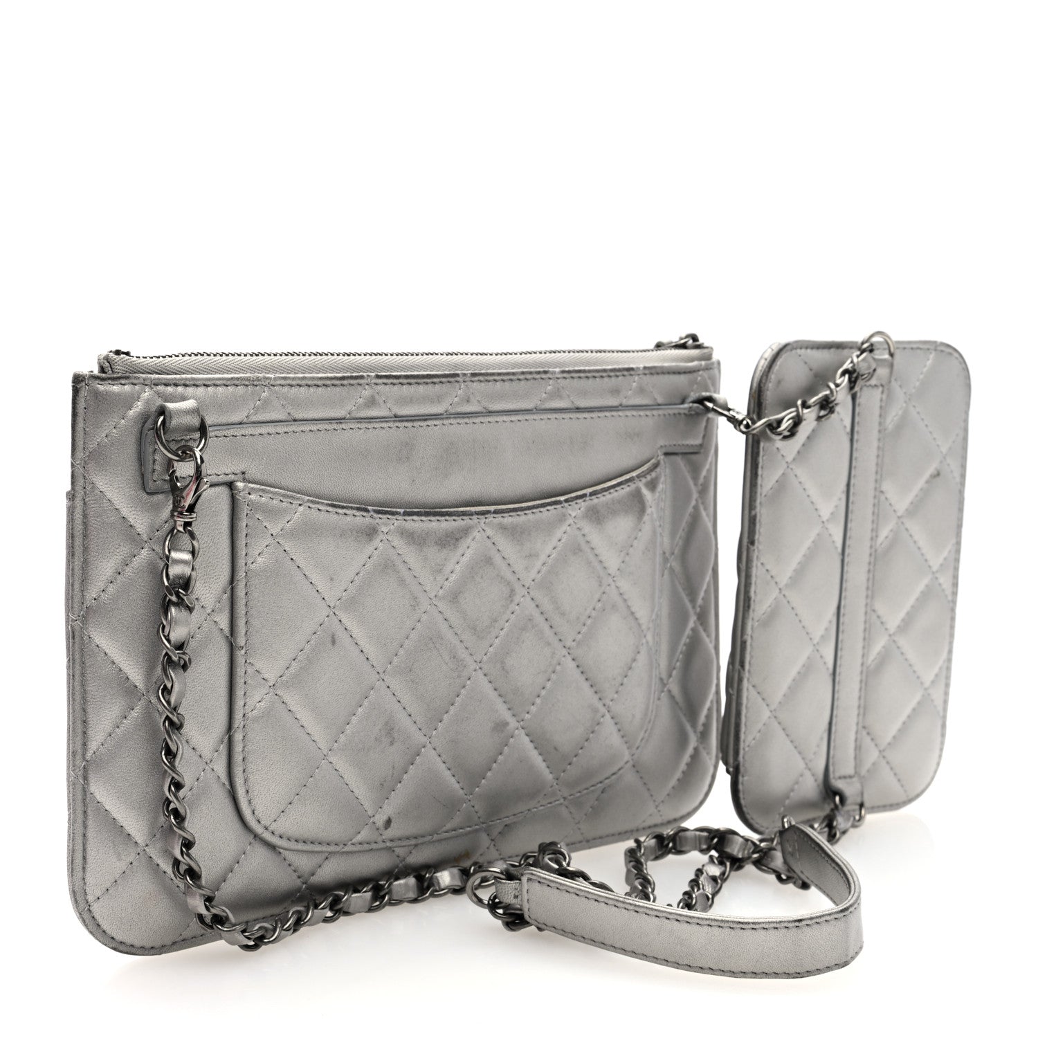 Chanel Metallic Lambskin Quilted Clutch With Chain Silver 4 of 14