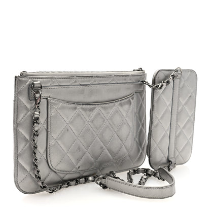 Chanel Metallic Lambskin Quilted Clutch With Chain Silver 4 of 14