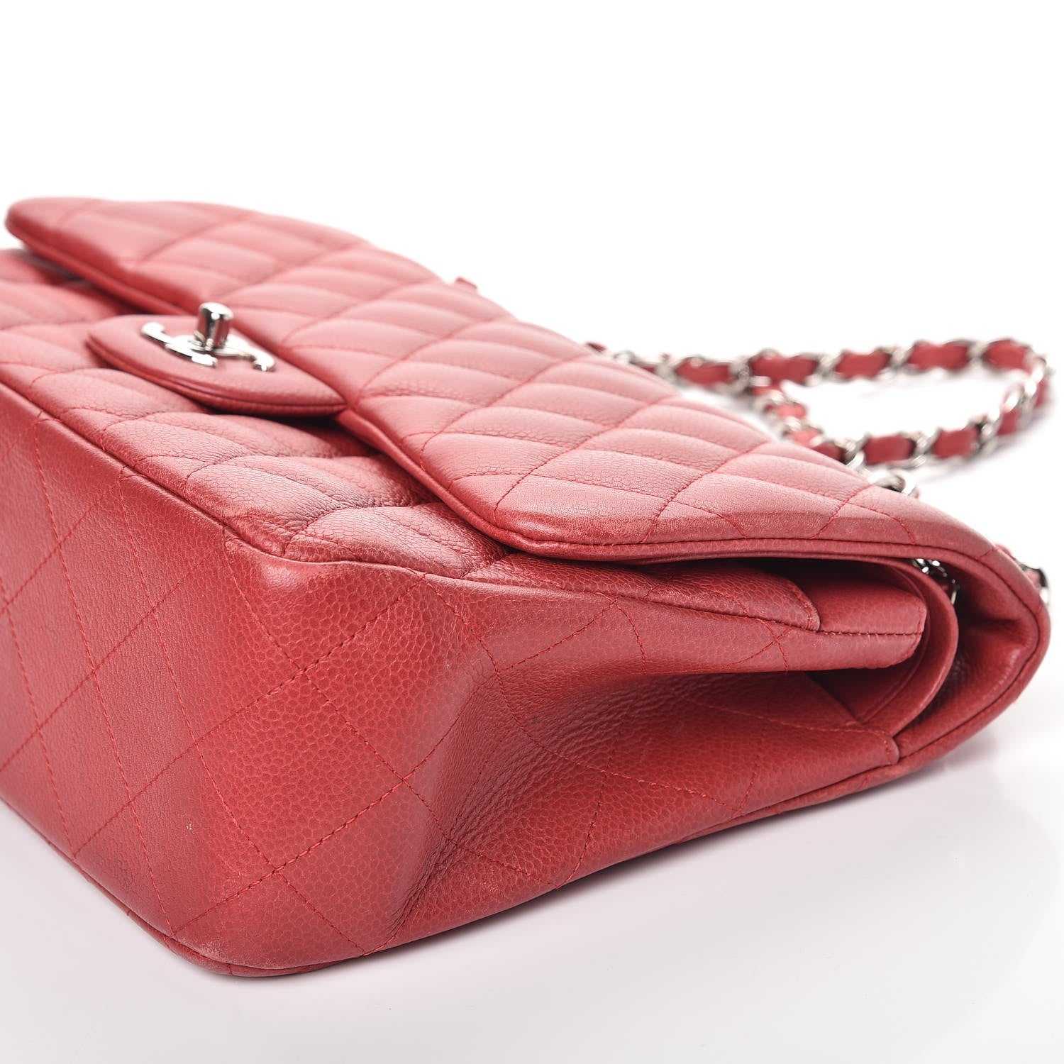 Chanel Caviar Quilted Jumbo Double Flap Red 13 of 14
