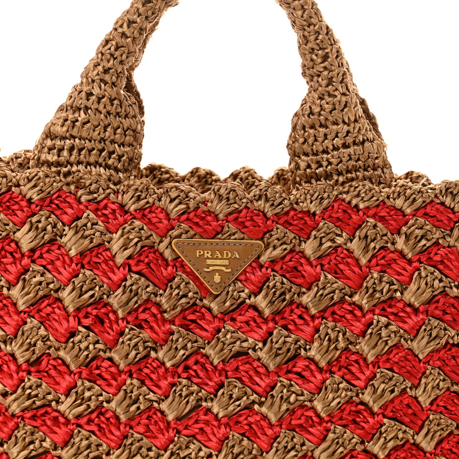 Prada Raffia Crochet Bi-Color Small Tote Naturale Rosso 8 of 13