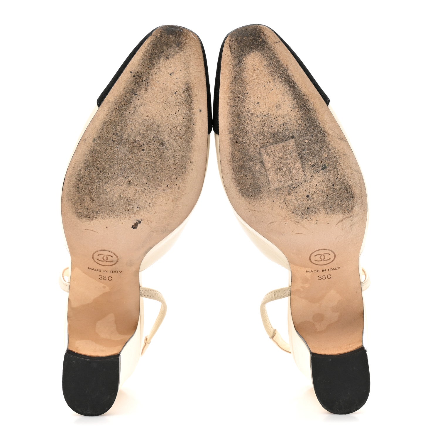 Chanel Lambskin Grosgrain Cap Toe CC Slingback Pumps 38 White Black 6 of 14