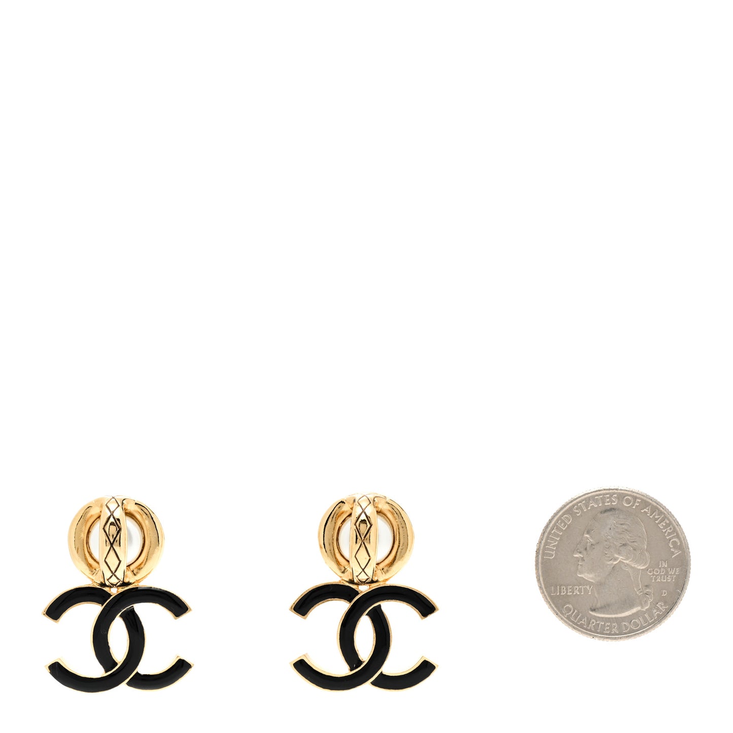 Pearl Resin CC Drop Earrings Gold Black