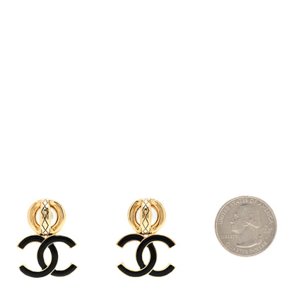 Chanel Pearl Resin CC Drop Earrings Gold Black 2 of 5