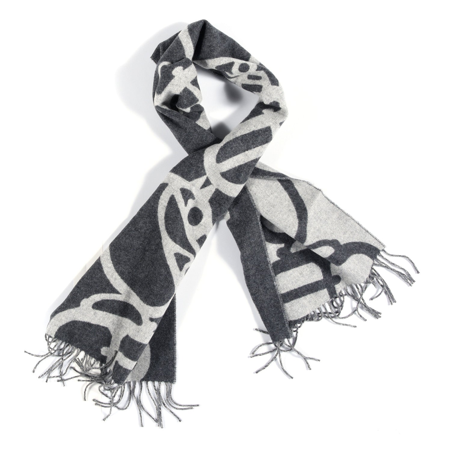 Hermes Cashmere Boucles et Camails Muffler Anthracite Gris Clair 1 of 3