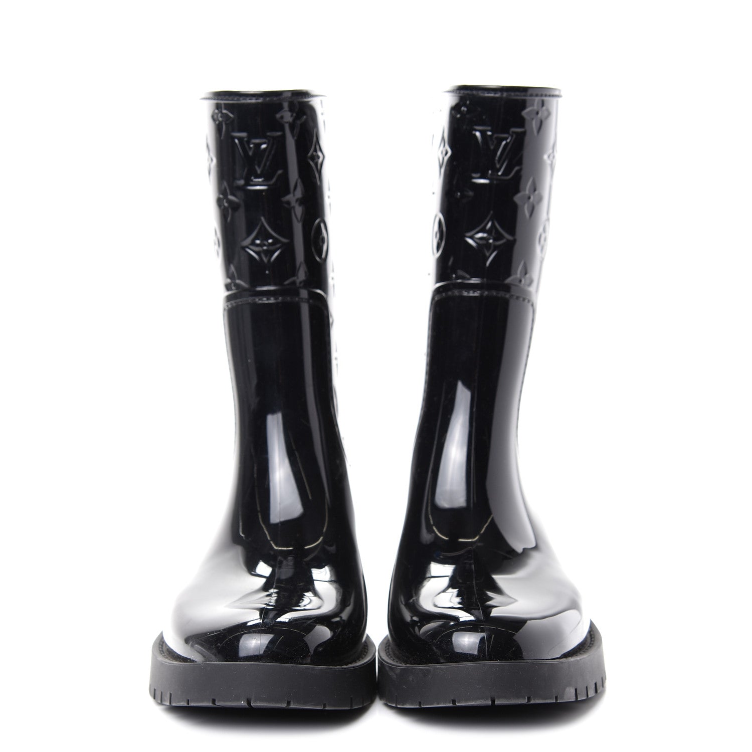 Louis Vuitton Rubber Embossed Monogram Drops Flat Half Boots 40 Black 2 of 9