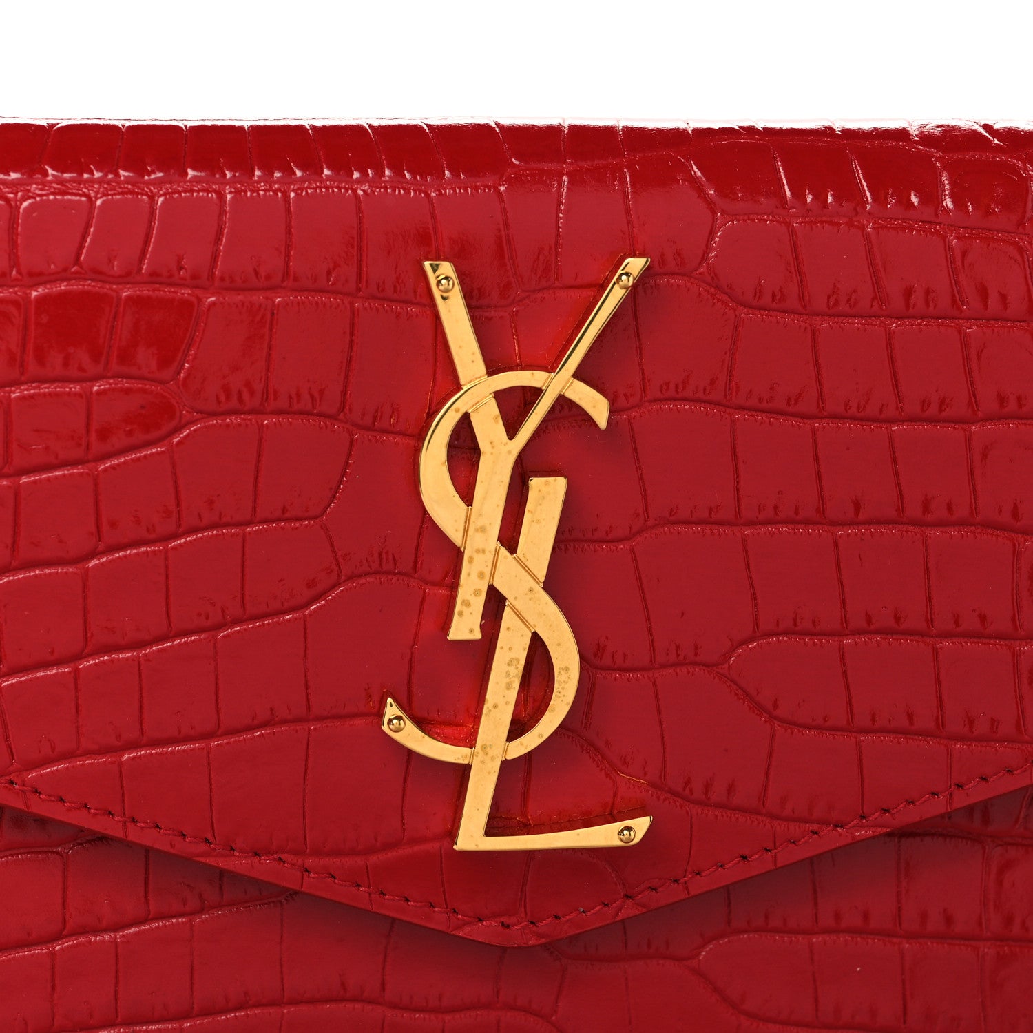 Saint Laurent Calfskin Crocodile Embossed Uptown Monogram Pouch Black 14 of 14
