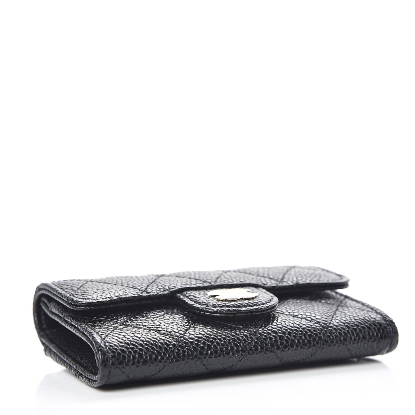 Caviar Quilted Flap Card Holder Wallet Black