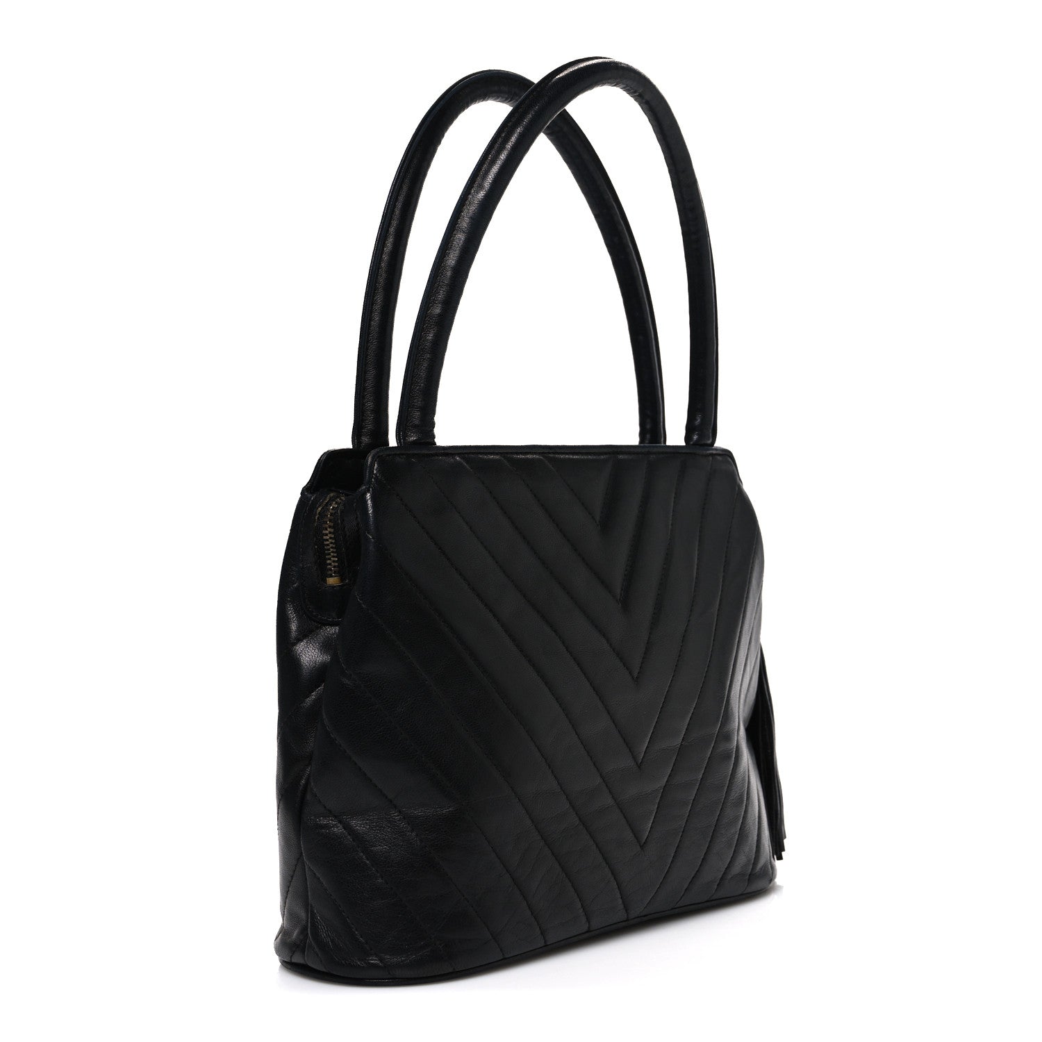 Chanel Lambskin Chevron Quilted Top Handle Tote Bag Black 3 of 11