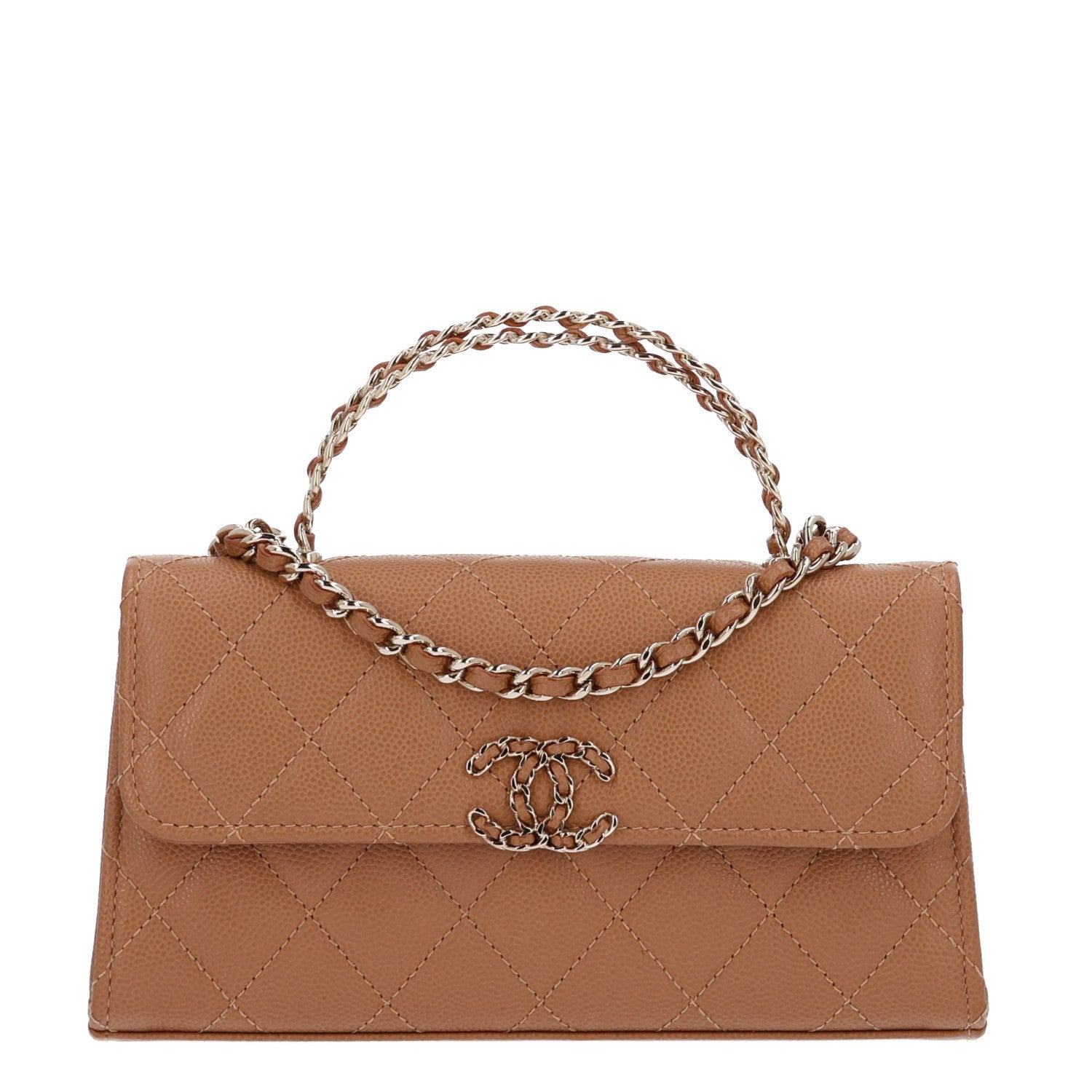 Chanel Caviar Quilted Chain Match Top Handle Phone Holder With Chain Beige 1 of 9