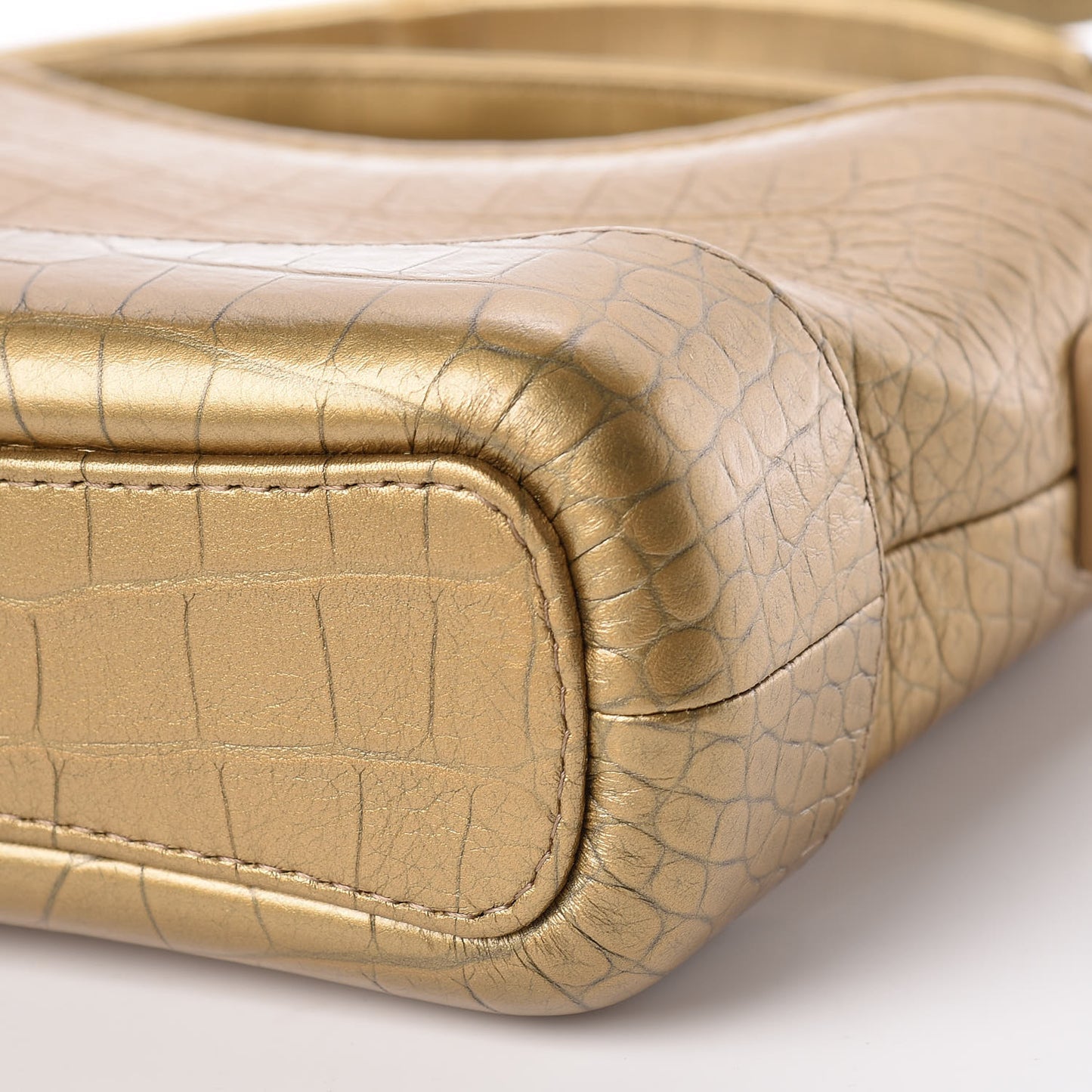 Metallic Calfskin Crocodile Embossed Cocodile Small Gabrielle Hobo Gold