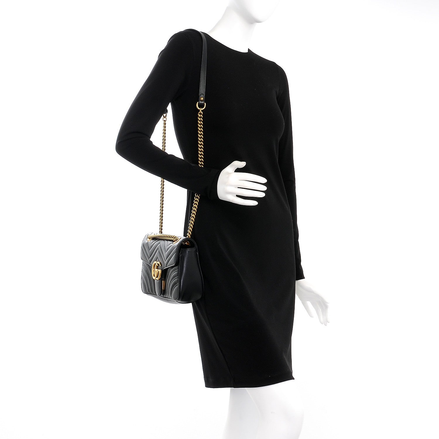 Gucci Calfskin Matelasse Small GG Marmont Shoulder Bag Black 2 of 7