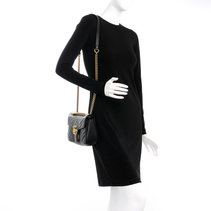 Gucci Calfskin Matelasse Small GG Marmont Shoulder Bag Black 2 of 7