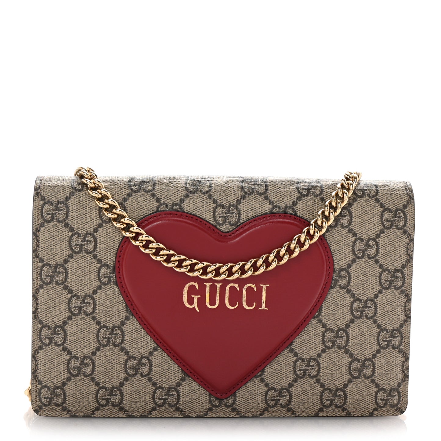 GG Supreme Monogram Script Logo Heart Wallet on Chain Beige Brown