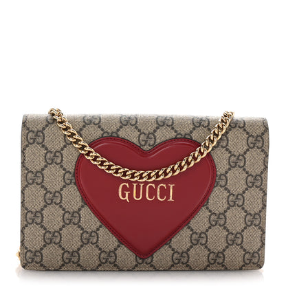Gucci GG Supreme Monogram Script Logo Heart Wallet on Chain Beige Brown 1 of 10