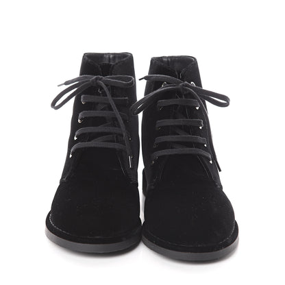 Chanel Velvet CC Lace Up Boots 41 Black 2 of 7