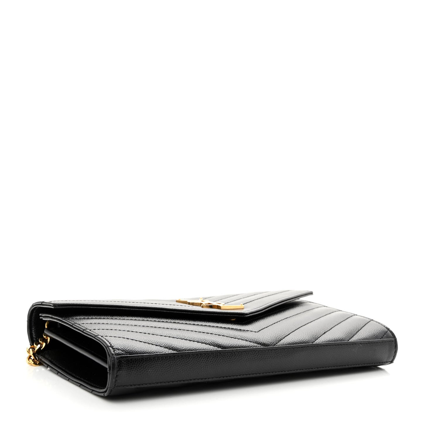 Grain De Poudre Matelasse Chevron Monogram Chain Wallet Black