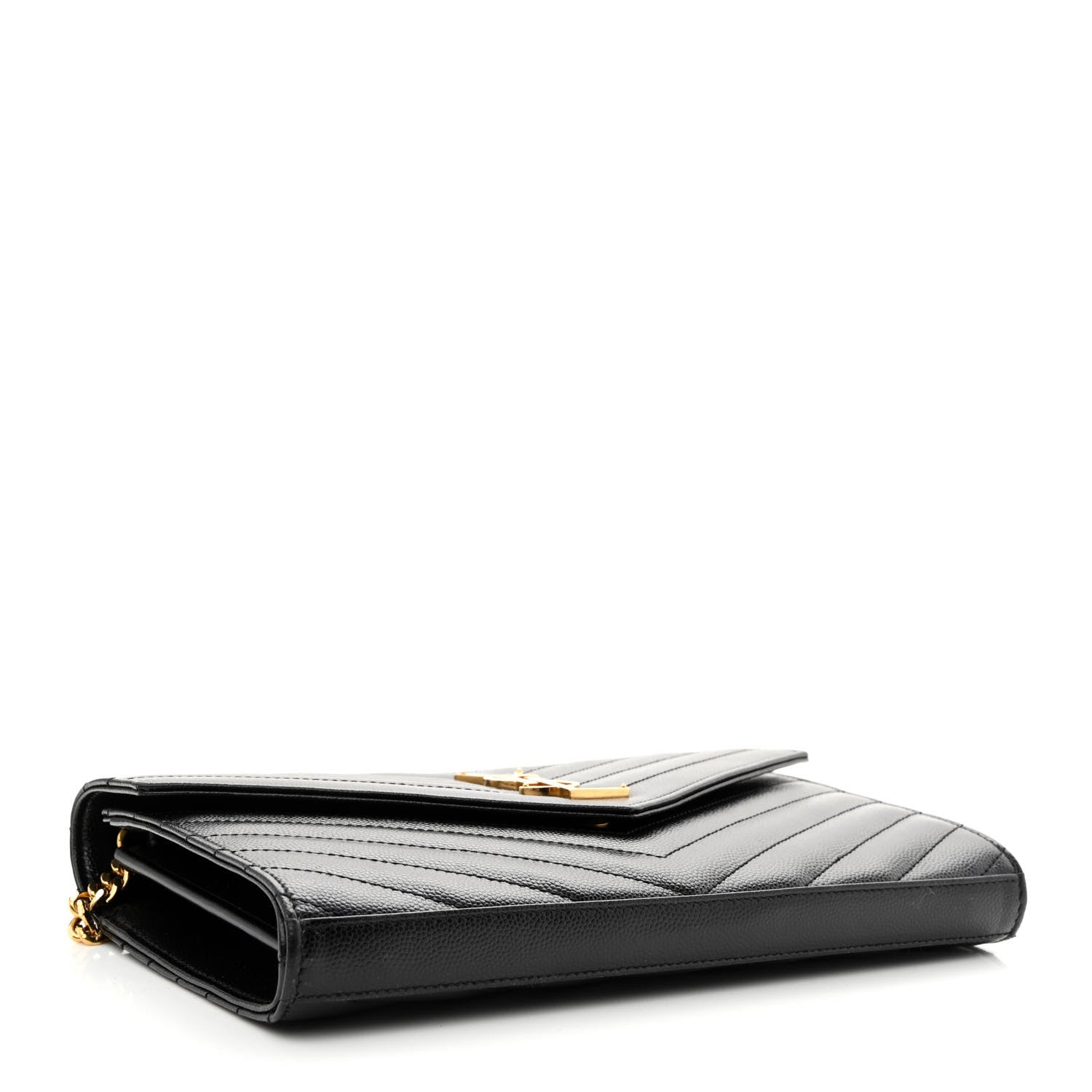 Saint Laurent Grain De Poudre Matelasse Chevron Monogram Chain Wallet Black 4 of 10