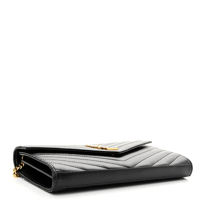 Saint Laurent Grain De Poudre Matelasse Chevron Monogram Chain Wallet Black 4 of 10