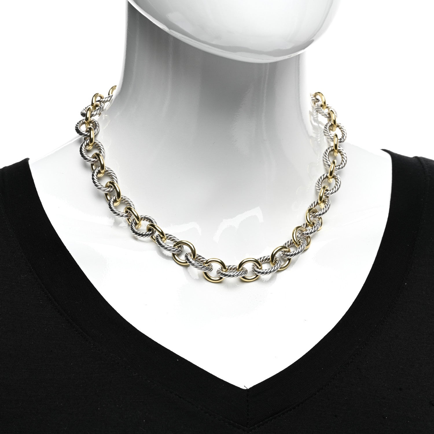 David Yurman Sterling Silver 18K Yellow Gold 12mm Large Oval Link Necklace 2 of 3