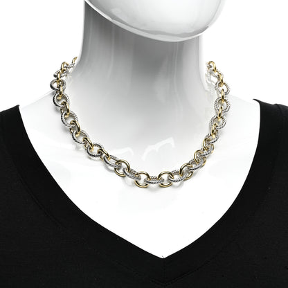David Yurman Sterling Silver 18K Yellow Gold 12mm Large Oval Link Necklace 2 of 3