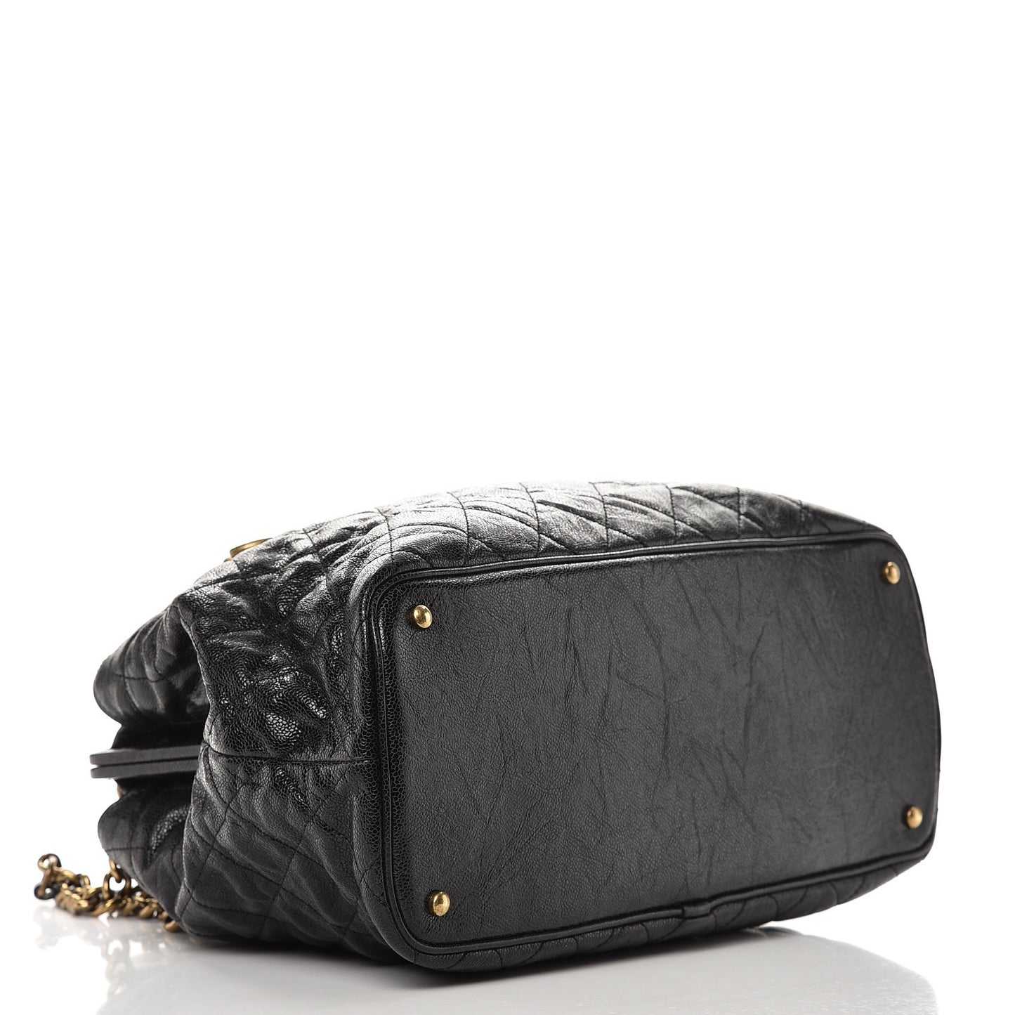 Glazed Caviar Quilted Large Frame Tote Black