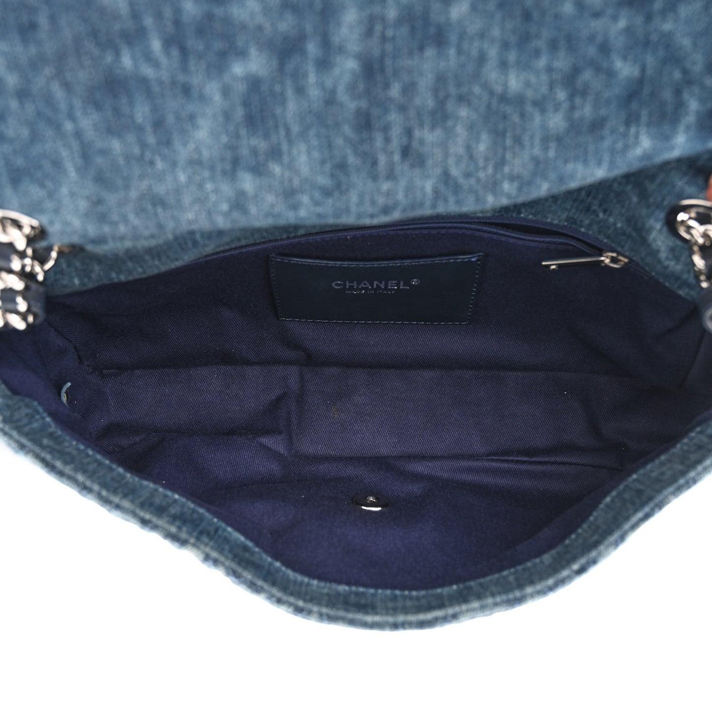 Denim Quilted Camellia Embroidered Large Flap Blue