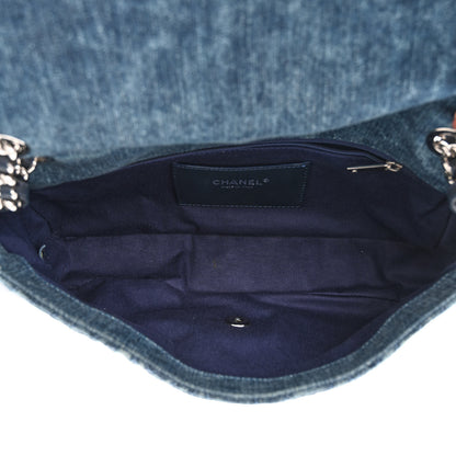 Chanel Denim Quilted Camellia Embroidered Large Flap Blue 5 of 11