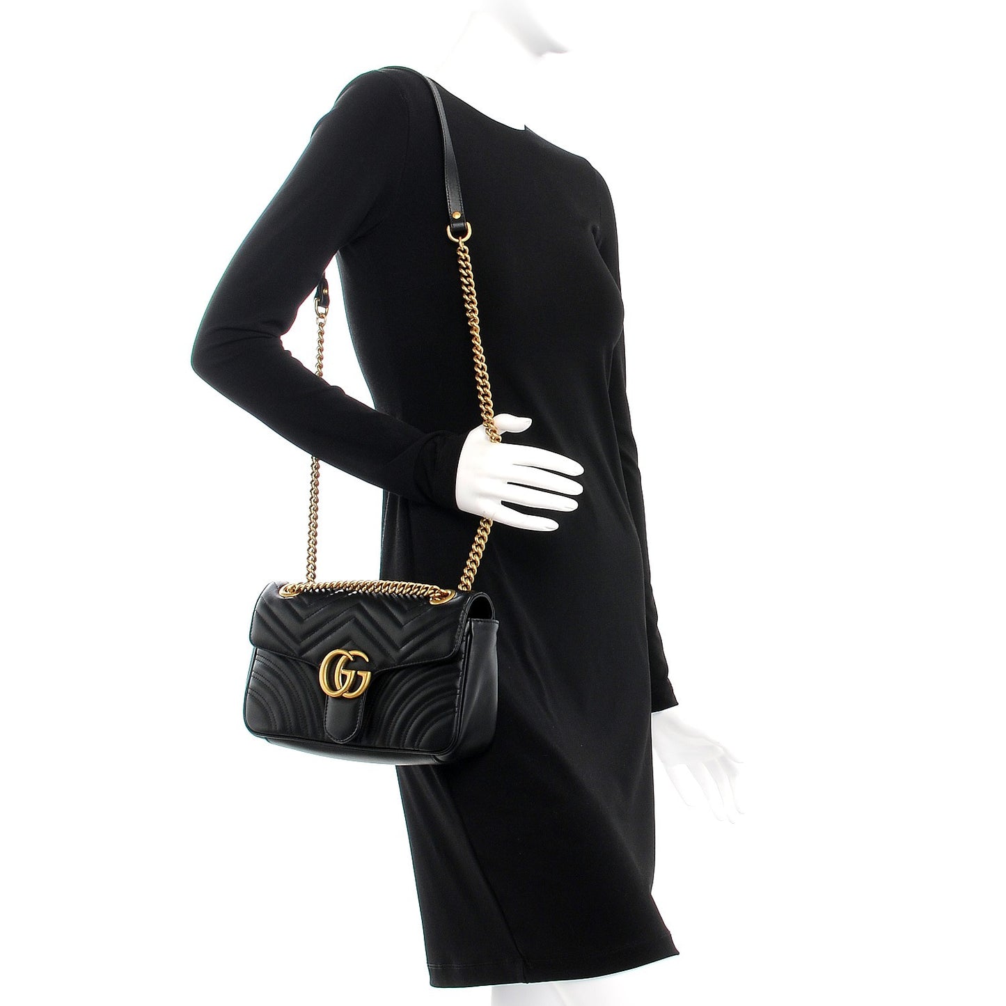 Calfskin Matelasse Small GG Marmont Shoulder Bag Black