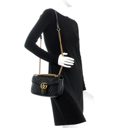 Gucci Calfskin Matelasse Small GG Marmont Shoulder Bag Black 2 of 7