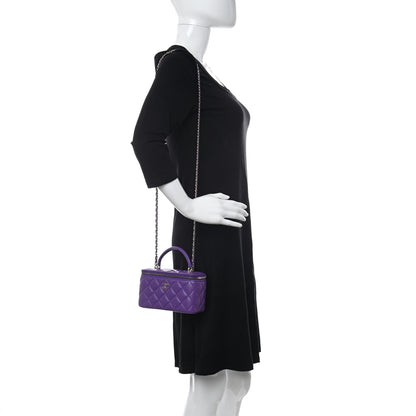 Chanel Lambskin Quilted Small Top Handle Vanity Case With Chain Purple 2 of 11