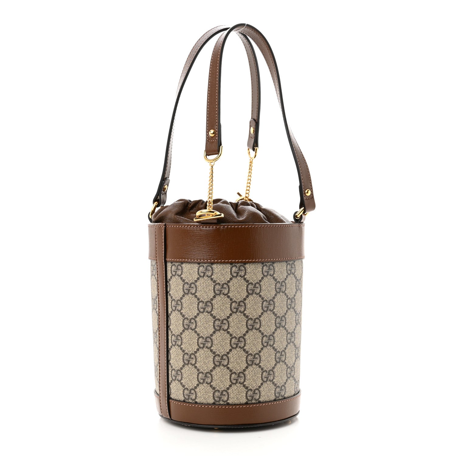 Gucci GG Supreme Monogram Azalea Sakai Calfskin Small Horsebit 1955 Drawstring Bucket Bag Beige Ebony Brown Sugar 3 of 10