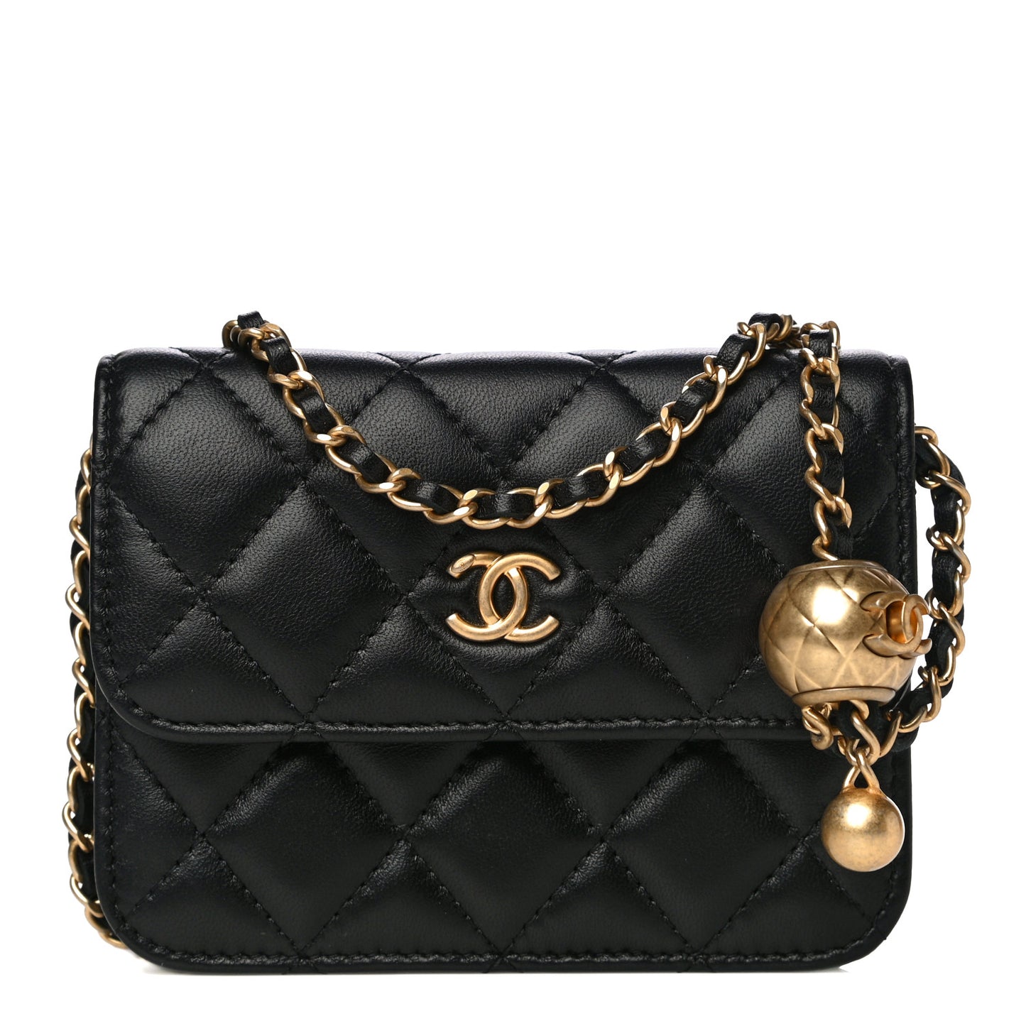 Lambskin Quilted Pearl Crush Clutch With Chain Black