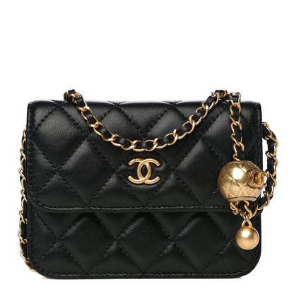 Chanel Lambskin Quilted Pearl Crush Clutch With Chain Black 1 of 12
