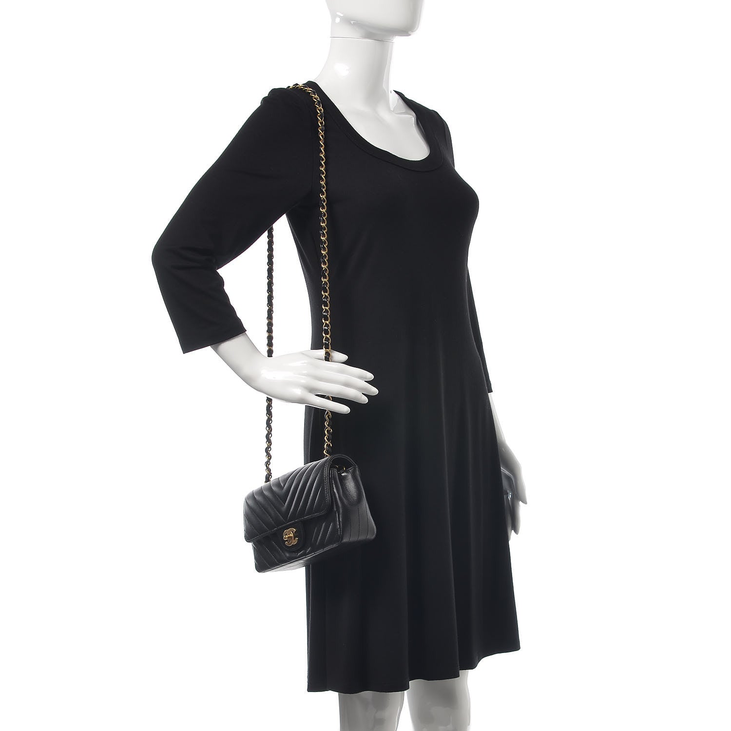 Chanel Lambskin Chevron Quilted Mini Rectangular Flap Black 2 of 8