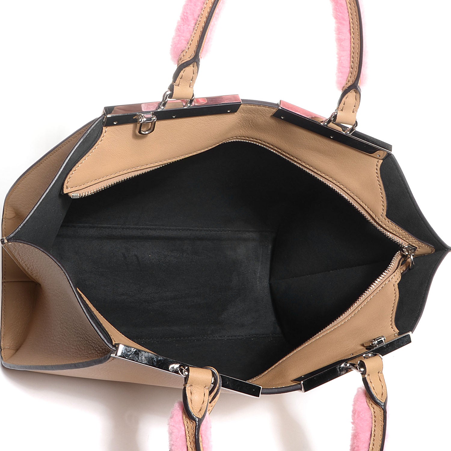 Fendi Calfskin Shearling Petite 3Jours Tote Tan 8 of 12