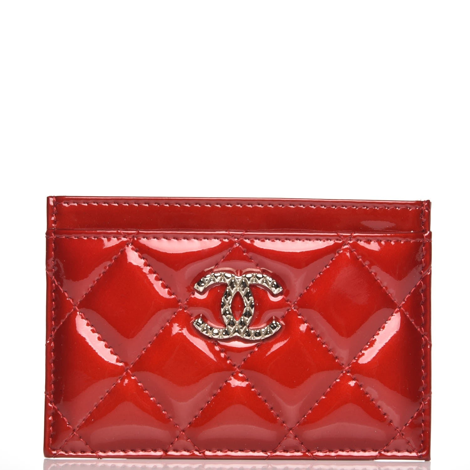 Chanel Patent Quilted Brilliant Card Holder Red 1 of 9