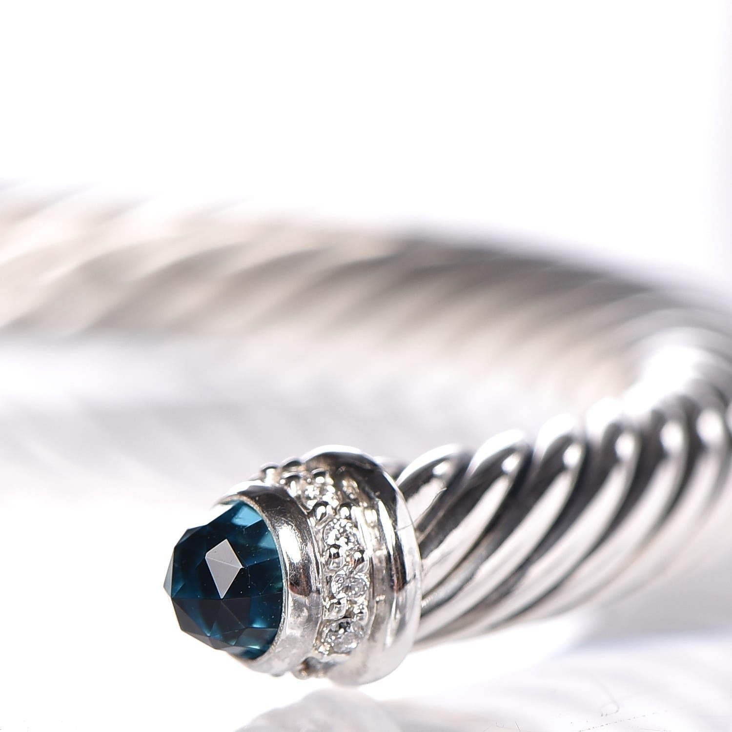 David Yurman Sterling Silver Diamond Blue Topaz 5mm Cable Classics Bracelet 3 of 5