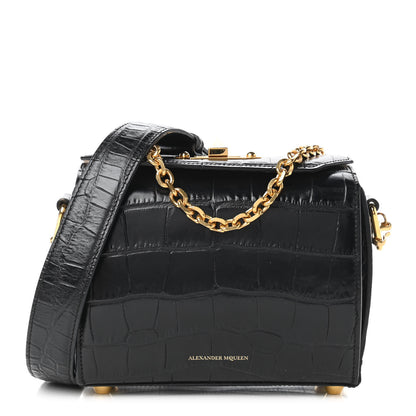 Alexander McQueen Calfskin Crocodile Embossed Box Shoulder Bag 19 Black 1 of 10