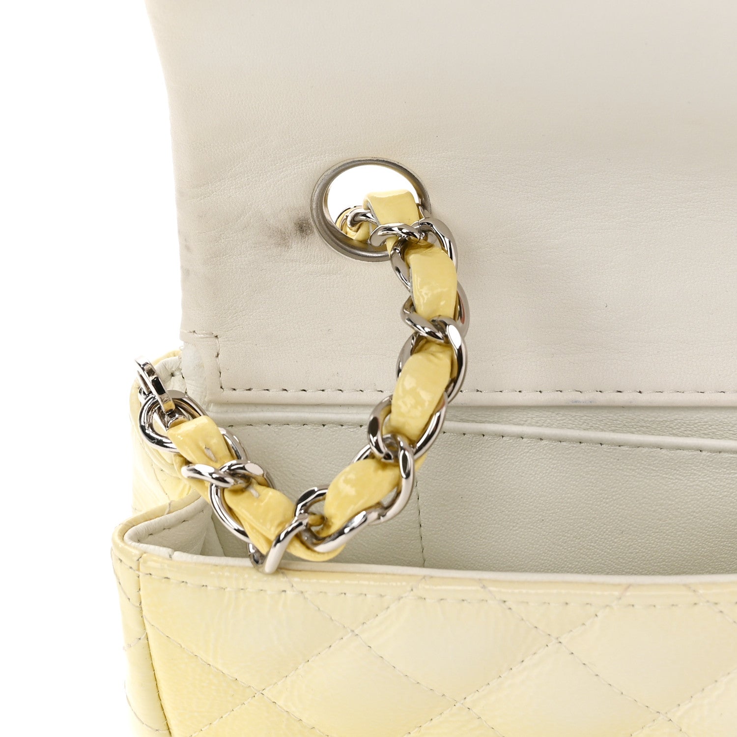 Chanel Distressed Patent Calfskin Quilted East West Flap Clutch Ivory 11 of 12