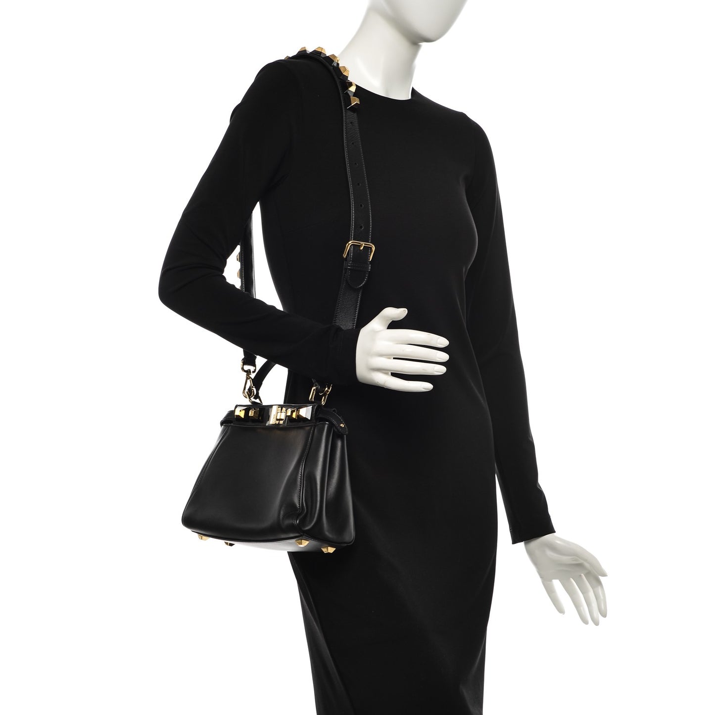 Nappa Studded Mini Peekaboo Iconic Satchel Black